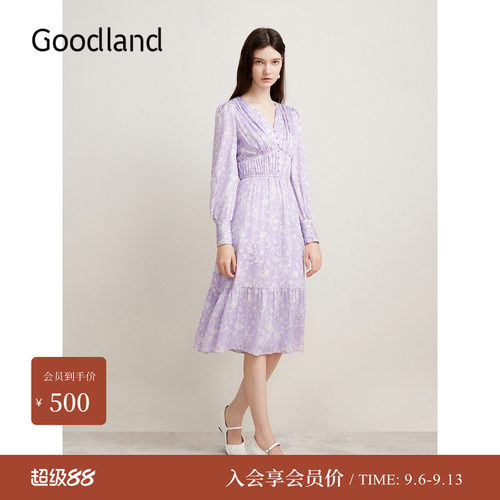【柔润真丝】Goodland美地春季桑蚕丝印花连衣裙