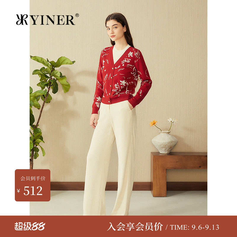 音儿春季羊毛假两件提花针织衫图片