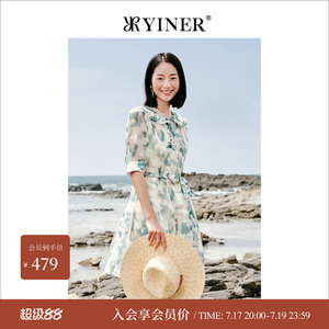 YINER音儿专选女装夏季小众设计娃娃领修身连衣裙时尚惊艳
