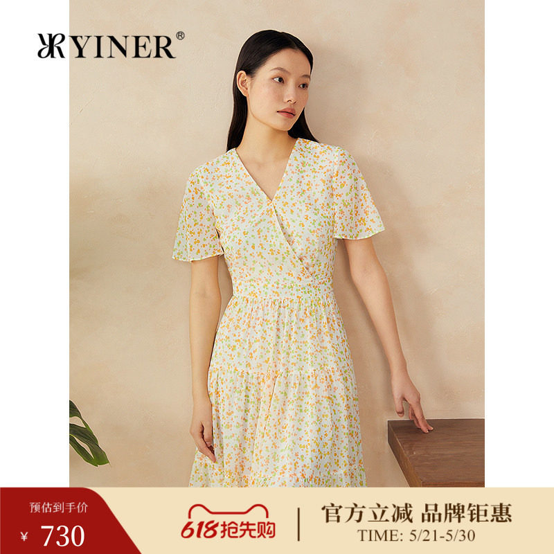 YINER音儿专选夏季新款法式印花波西米亚风茶歇蛋糕裙连衣裙