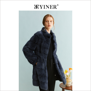 YINER音兒專選女裝 優(yōu)雅絨暖整貂毛皮皮草立領外套 法式 冬季