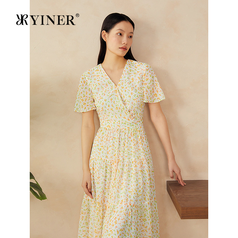 YINER音儿专选2025夏季新款法式印花波西米亚风茶歇蛋糕裙连衣裙