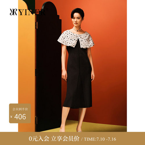 YINER音儿夏季法式优雅桑蚕丝法式优雅波点连衣裙