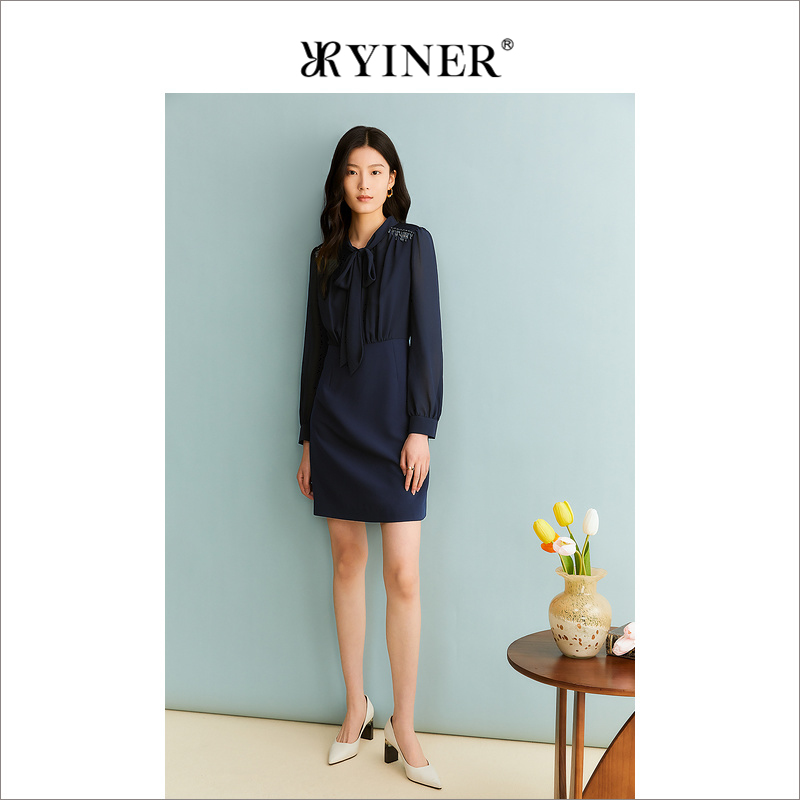 【醋酸系列】YINER音儿专选女装秋季法式钉珠连衣裙
