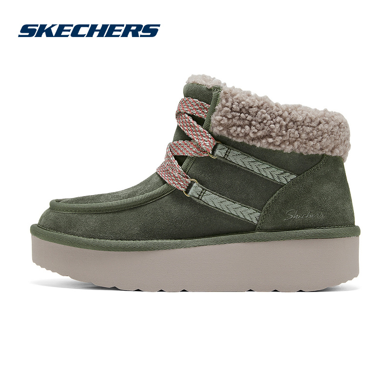 Skechers斯凯奇25冬女鞋加绒保暖雪地靴厚底增高短靴169142/OLV