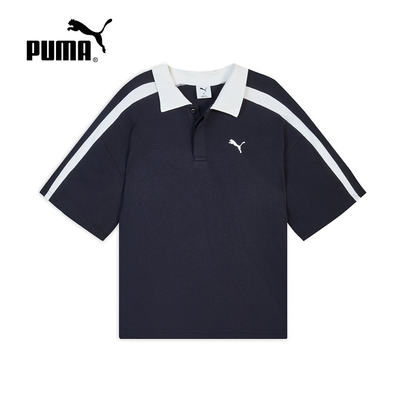 PUMA半袖夏男款彪马拼色T7棉质纽扣运动宽松短袖POLO衫 638458-16图片