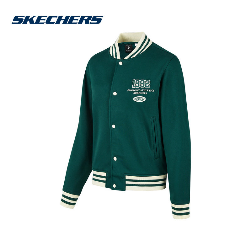 SKECHERS斯凯奇女棒球服复古美式时尚百搭针织外套 P423W040-00XW