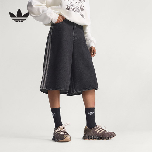 adidas阿迪达斯三叶草五分裤夏女三条纹FIREBIRD牛仔短裤 KD2916