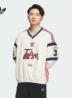 adidas阿迪达斯三叶草V领球衣2025冬男宽松长袖套头运动衫 KC0112
