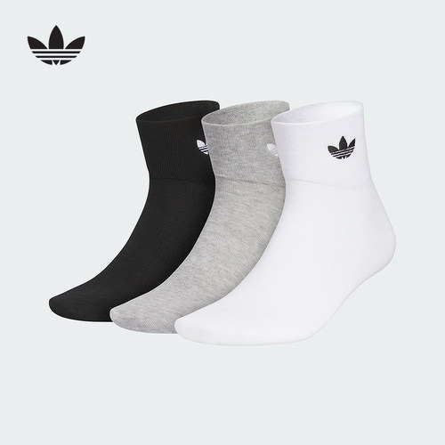 阿迪达斯 adidas 三叶草中帮袜中性 休闲百搭三双装袜子 JP1271