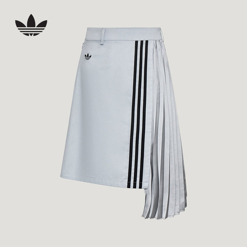 adidas阿迪达斯不对称百褶裙秋女三叶草斜纹布褶饰半身裙 LF2338