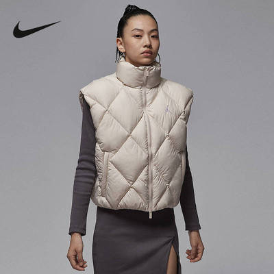JORDAN耐克女子宽松绗缝马甲25冬新款保暖棉服背心外套HV0414-104