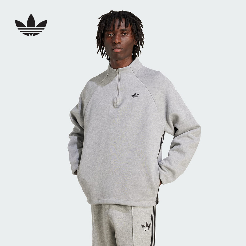 adidas阿迪达斯三叶草半开襟长袖套头衫25冬男1/2拉链卫衣 JX1508