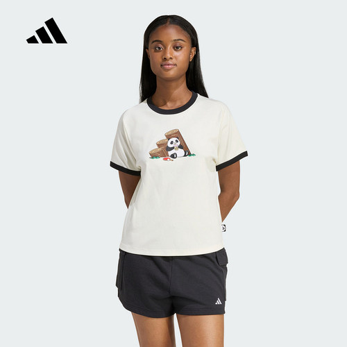 adidas阿迪达斯Panda Chill熊猫印花半截袖2026夏女短袖T恤KB7214