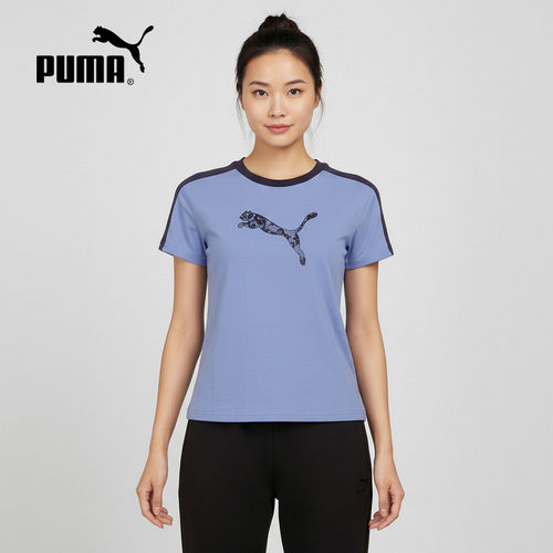 PUMA彪马夏季新款女子蕾丝logo休闲修身运动上衣短袖t恤638460-60