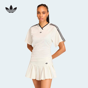 adidas阿迪达斯三叶草运动修身短袖V领球衣2026夏女T恤上衣KC9122