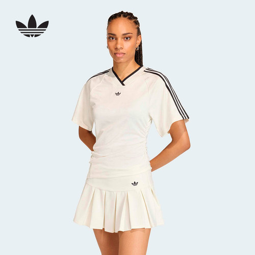 adidas阿迪达斯三叶草运动修身短袖V领球衣2026夏女T恤上衣KC9122