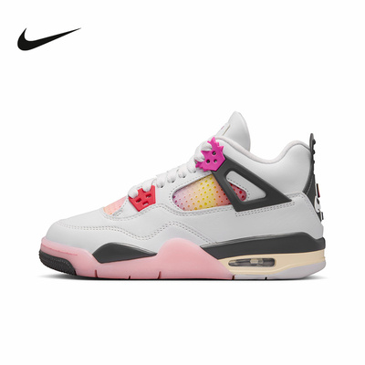 耐克童鞋Air Jordan 4 AJ4漫画白黑粉色中帮复古篮球鞋IO2361-100