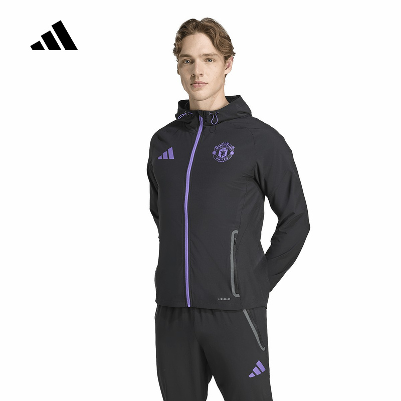 adidas阿迪达斯曼联足球文化训练外套2025秋男梭织连帽夹克JV5351