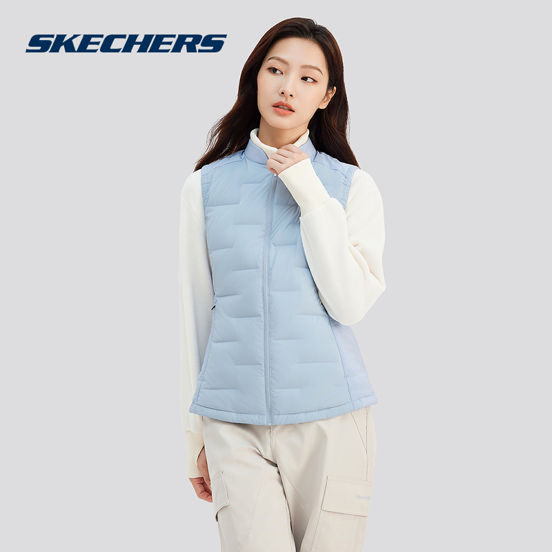 斯凯奇羽绒马甲25冬女士修身立领轻便保暖梭织背心 P424W065/02K5