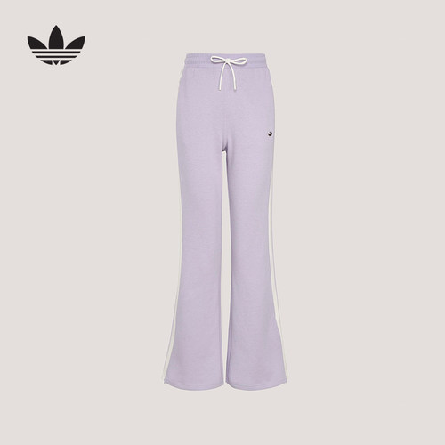 adidas阿迪达斯三叶草喇叭裤2026春女三条纹清新针织长裤 KY2198