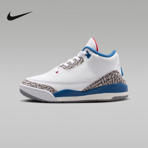 Nike耐克AJ3童鞋Air Jordan 3白蓝中帮休闲运动篮球鞋DM0966-104