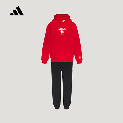 adidas阿迪达斯红色新年款卫衣长裤两件套男女大童运动套装KV6911
