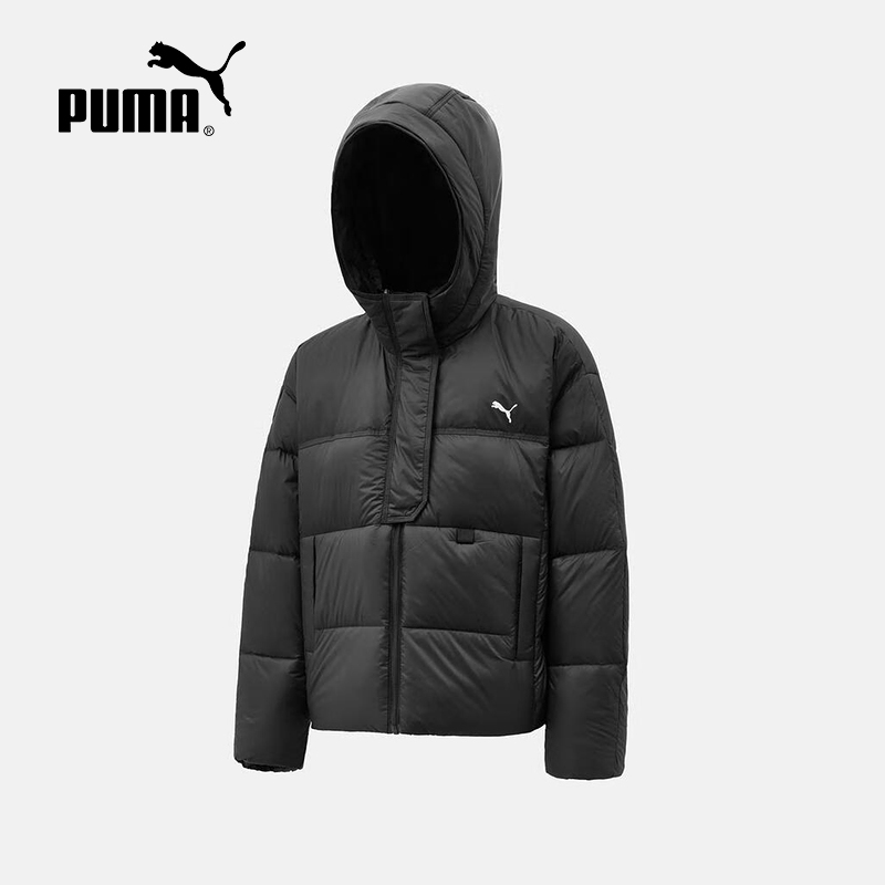 PUMA彪马轻盈前短后长鸭绒连帽羽绒服冬装女面包服外套 528705-01