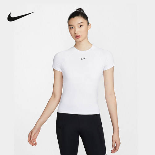 Nike耐克短袖女小勾短款瑜伽训练修身款速干运动T恤衫FV7843-100