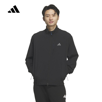 adidas阿迪达斯黑色拉链口袋防风外套2026春男梭织夹克 KR2508
