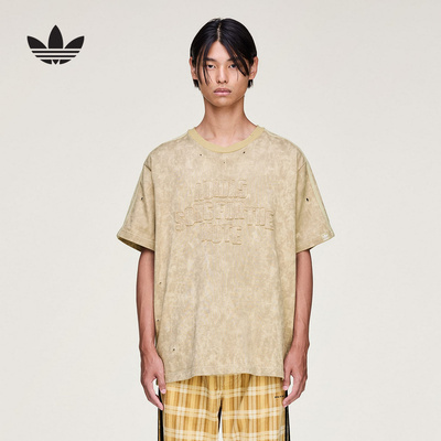 adidas阿迪达斯三叶草做旧风半截袖秋中性oversized短袖T恤KC2753