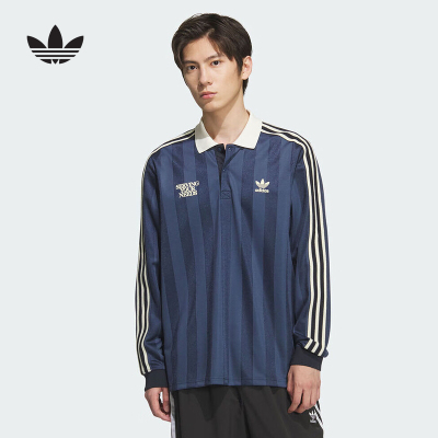 adidas阿迪达斯三叶草球衣风套头T恤2025冬男女长袖POLO衫KT0840