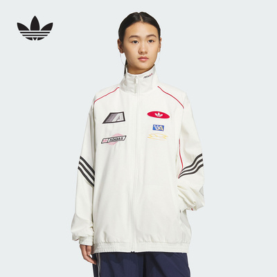 adidas阿迪达斯三叶草赛车风立领夹克2025秋女宽松梭织外套KG6677