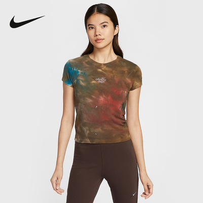 NIKE耐克女子短款修身运动T恤夏扎染印花速干透气短袖II7232-289