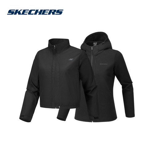 Skechers斯凯奇秋冬新款修身舒适梭织外套针织连帽外套P126W034