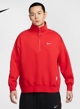NIKE耐克男加绒外套蛇年CNY本命年红色半拉链立领卫衣HV8205-657