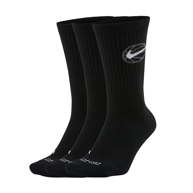 NIKE耐克袜子男袜女袜速干中筒篮球袜3双装黑色运动袜DA2123-010