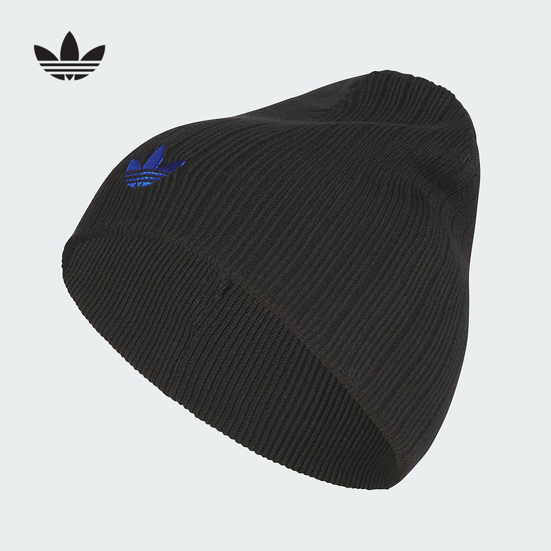 adidas阿迪达斯三叶草无檐便帽2025冬男女冷帽毛线针织帽JY2716