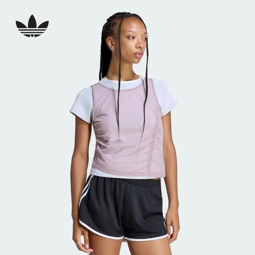 adidas阿迪达斯三叶草假两件半袖秋女时尚运动休闲短袖T恤 LF2340