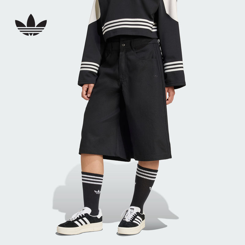 adidas阿迪达斯三叶草FIREBIRD牛仔中裤2025秋女工装短裤 JX7592