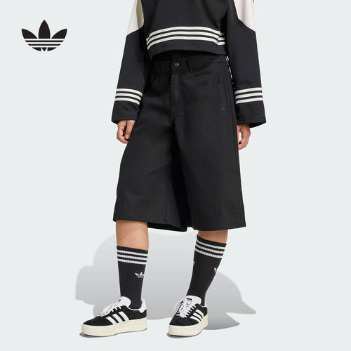 adidas阿迪达斯三叶草FIREBIRD牛仔中裤2025秋女工装短裤 JX7592