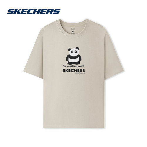 Skechers斯凯奇25夏男女情侣款休闲针织短袖T恤 L325U098/0046