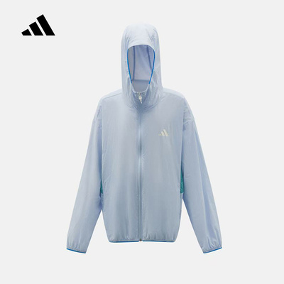 adidas阿迪达斯三条纹跑步连帽外套2026夏男大童梭织夹克 KG7844