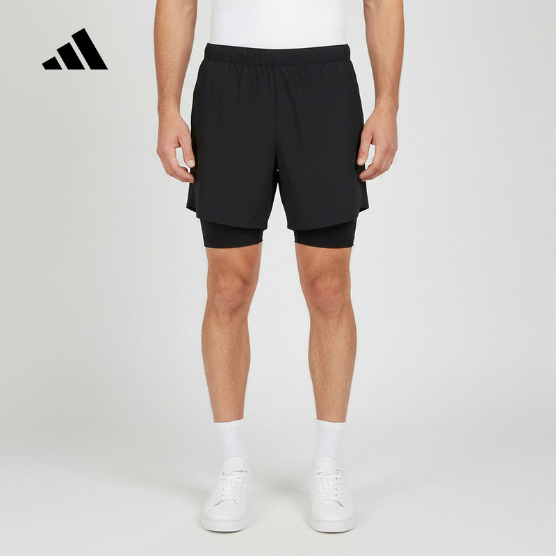 adidas阿迪达斯紧身衬裤五分裤凉感跑步梭织侧开叉运动短裤KR5091