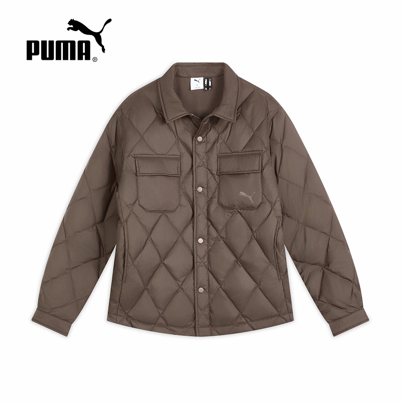 PUMA彪马拒水衬衫式羽绒服2025冬男菱形绗缝保暖外套 635761-65