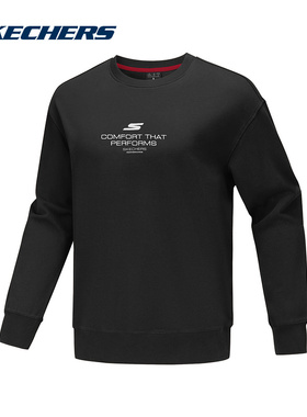 SKECHERS斯凯奇圆领黑色套头衫春秋宽松男针织卫衣 P325M082-0018
