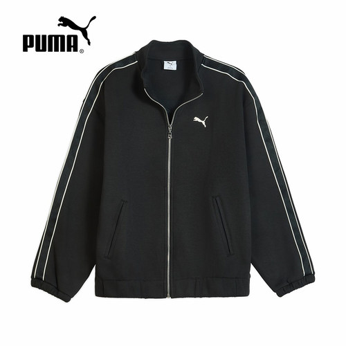 PUMA彪马运动风串标暗纹拉链夹克2025冬男女针织外套 635715-01