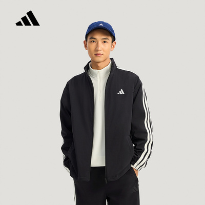 adidas阿迪达斯三条纹摇粒绒衬里保暖外套春男梭织教练夹克KR2517
