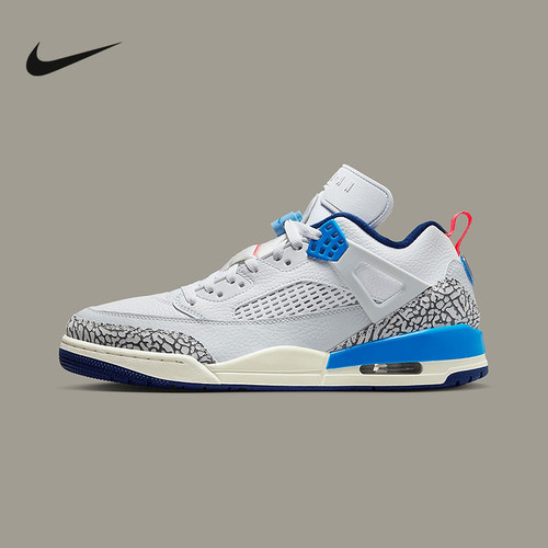 耐克男鞋Jordan Spizike白蓝灰简版AJ4低帮复古篮球鞋FQ1759-110
