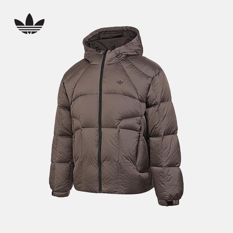 adidas阿迪达斯三叶草格子布鸭绒面包服冬男短连帽羽绒服 KS6080